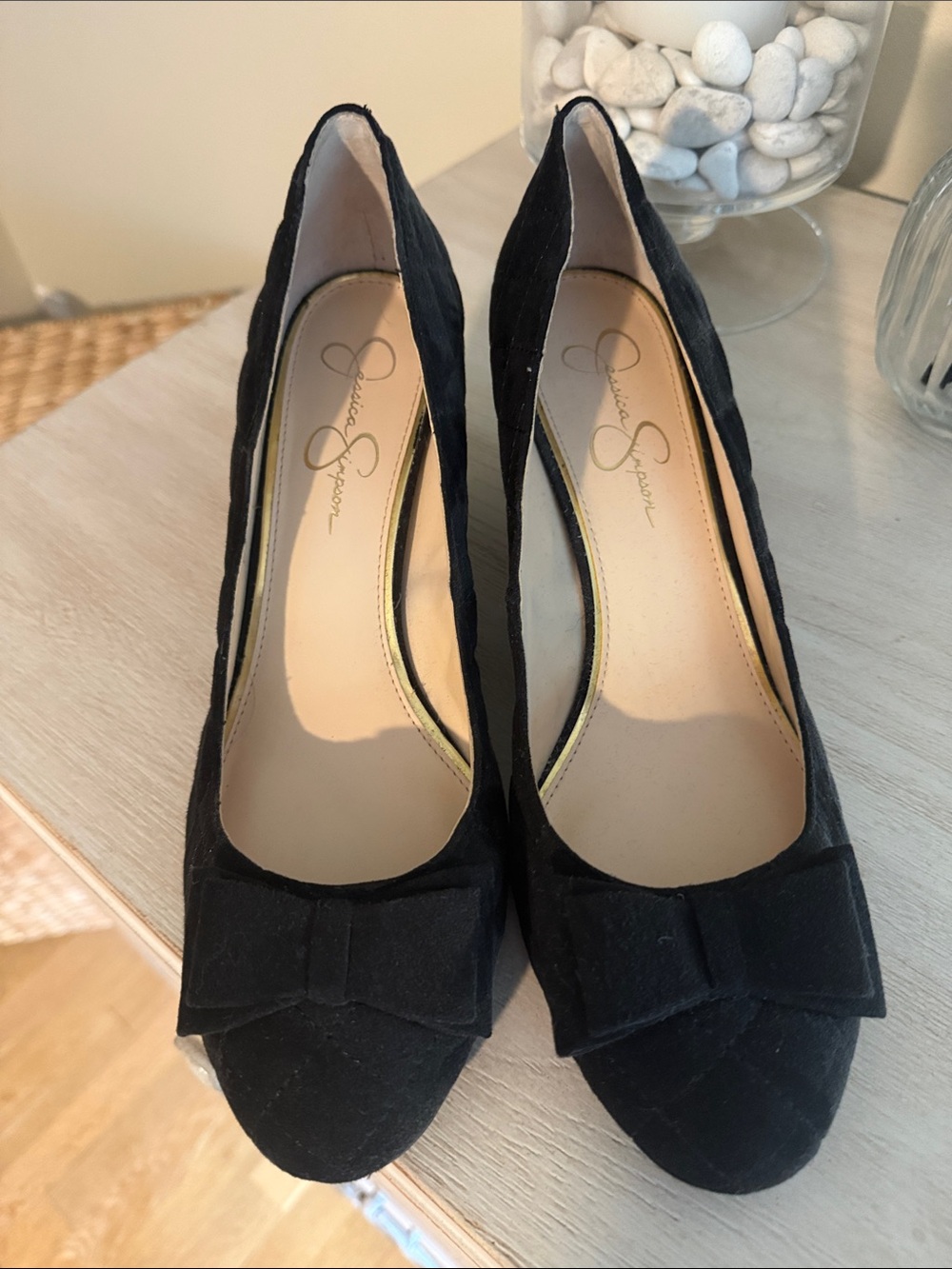 Jessica Simpson Black Bow Suede Pumps